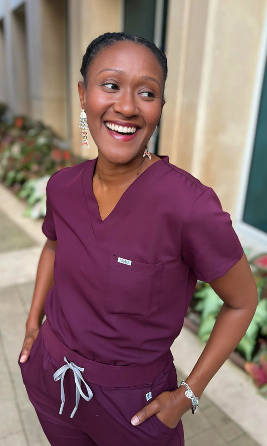 Skyline Wine V-Neck Scrub Top