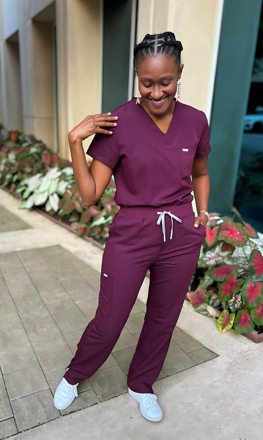 Skyline Wine V-Neck Scrub Top