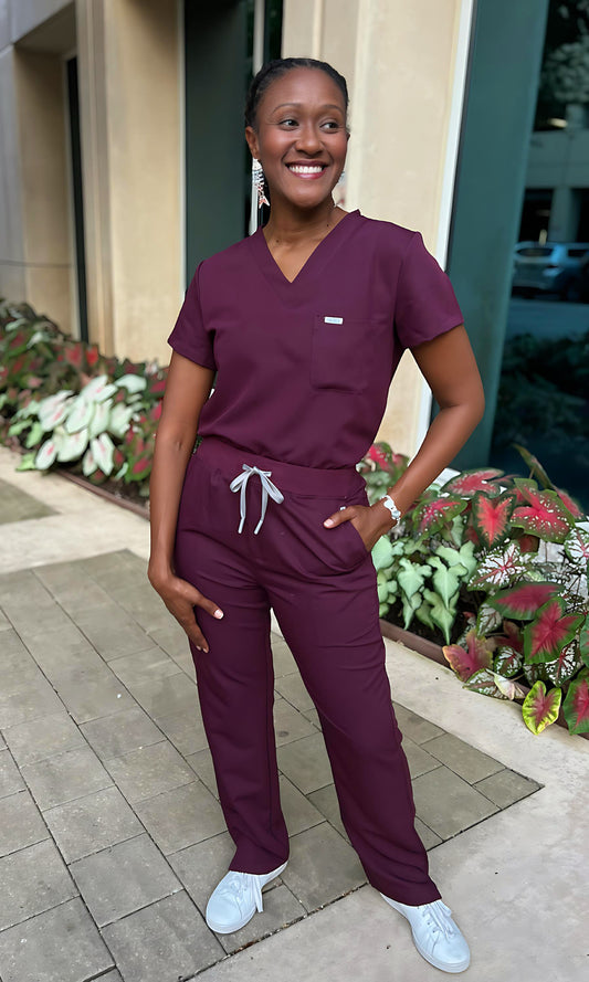 Gabby Straight Leg Wine Scrubs