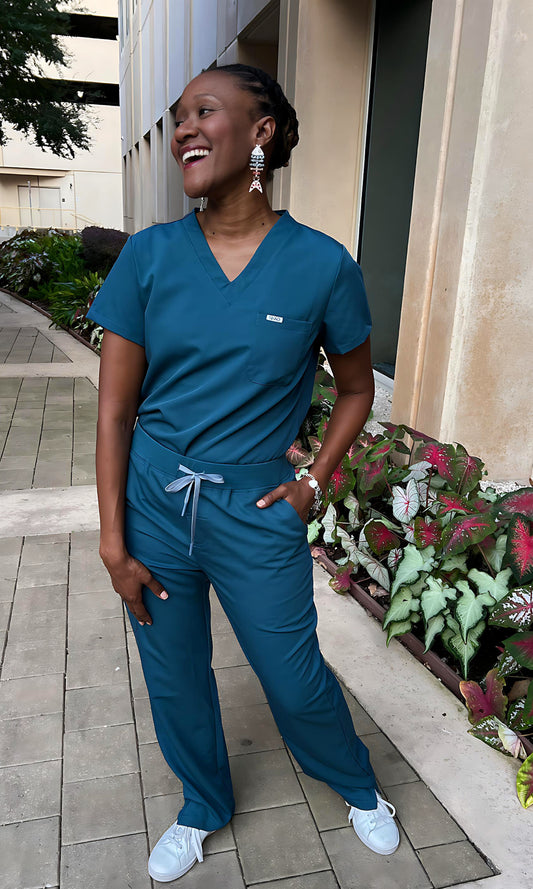Skyline Caribbean Blue V-Neck Scrub Top