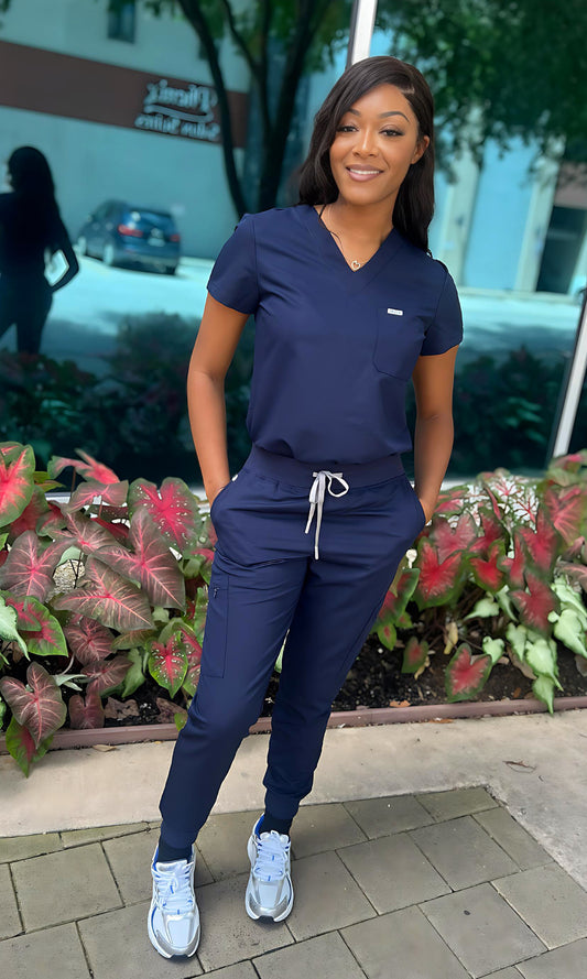 Skyline Navy V-Neck Scrub Top